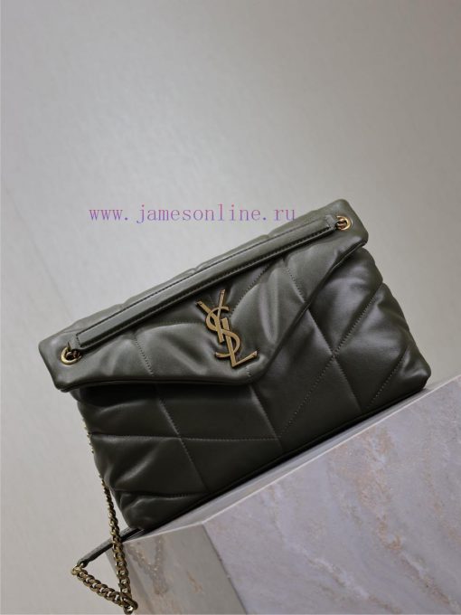 Yves Saint Laurent Bags Green with gold buckle 35cmLoulou Puffer_ Quilted lamb leather bag, made of 100% lambskin, w dawvjtcb - Image 3