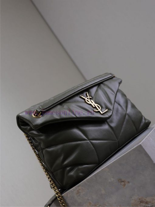 Yves Saint Laurent Bags Green with gold buckle 35cmLoulou Puffer_ Quilted lamb leather bag, made of 100% lambskin, w dawvjtcb - Image 5