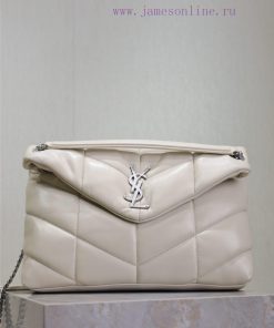 Yves Saint Laurent Bags White with silver buckle 35cmLoulou Puffer_ Quilted lamb leather bag, made of 100% lambskin, 38p3inrs