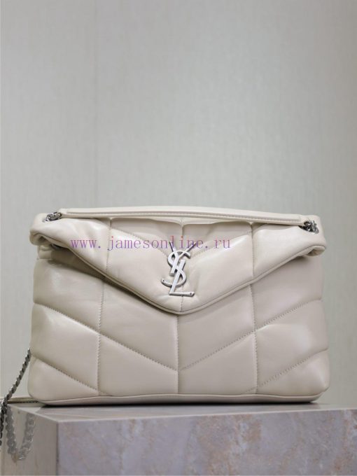 Yves Saint Laurent Bags White with silver buckle 35cmLoulou Puffer_ Quilted lamb leather bag, made of 100% lambskin, 38p3inrs - Image 2