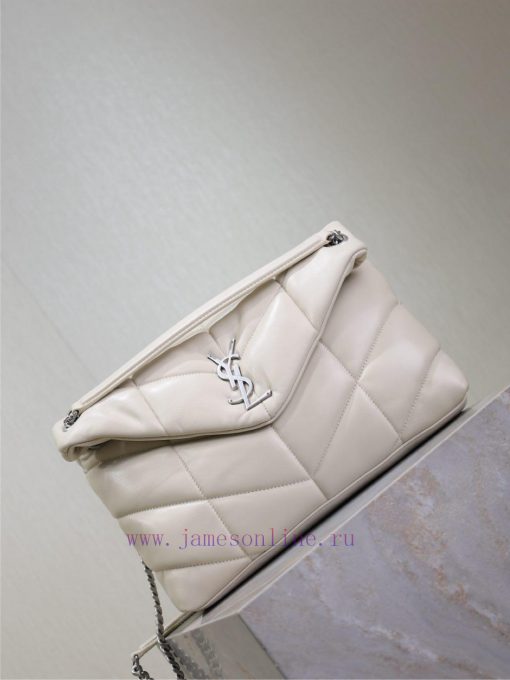 Yves Saint Laurent Bags White with silver buckle 35cmLoulou Puffer_ Quilted lamb leather bag, made of 100% lambskin, 38p3inrs - Image 3