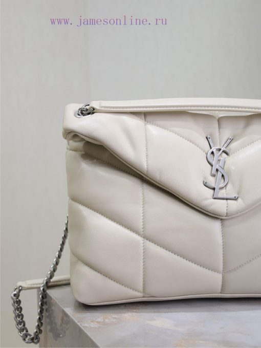 Yves Saint Laurent Bags White with silver buckle 35cmLoulou Puffer_ Quilted lamb leather bag, made of 100% lambskin, 38p3inrs - Image 4