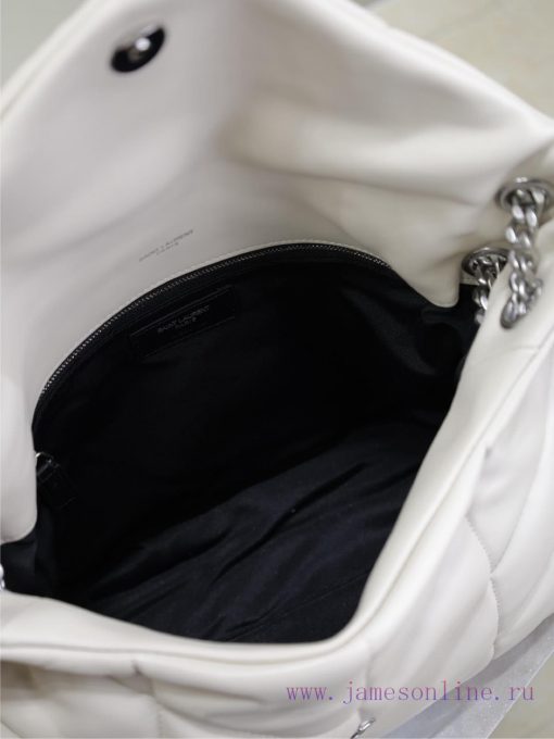 Yves Saint Laurent Bags White with silver buckle 35cmLoulou Puffer_ Quilted lamb leather bag, made of 100% lambskin, 38p3inrs - Image 10
