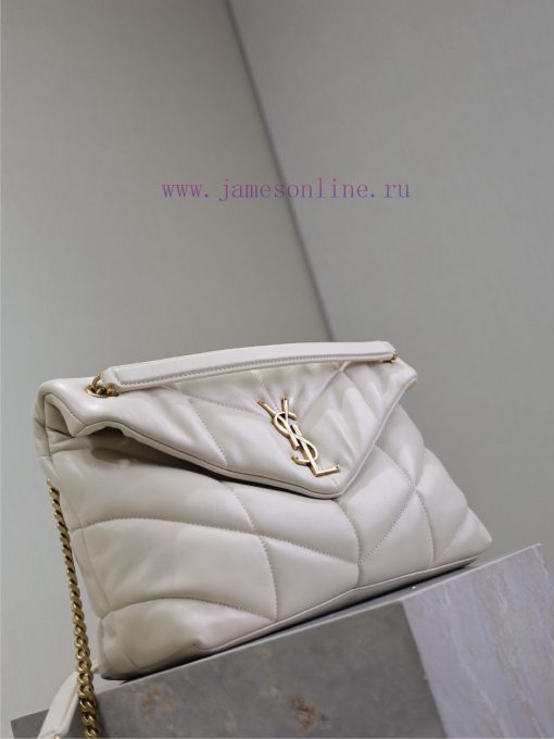 Yves Saint Laurent Bags White gold buckle 35cmLoulou Puffer_ Quilted lamb leather bag, made of 100% lambskin, with a mqk8u4ln - Image 5