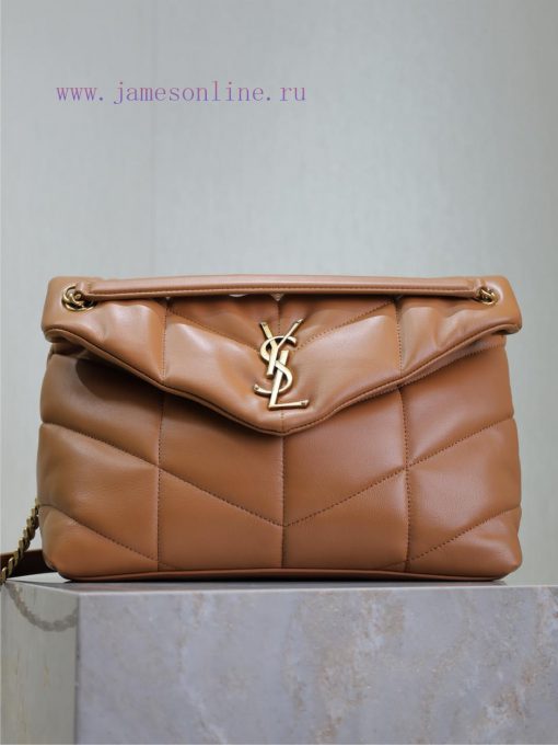 Yves Saint Laurent Bags Caramel gold buckle 35cmLoulou Puffer_ Quilted lamb leather bag, made of 100% lambskin, with akd5k36s