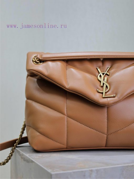 Yves Saint Laurent Bags Caramel gold buckle 35cmLoulou Puffer_ Quilted lamb leather bag, made of 100% lambskin, with akd5k36s - Image 4
