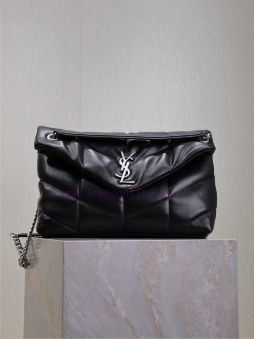 Yves Saint Laurent Bags Black silver buckle 35cmLoulou Puffer_ Quilted lamb leather bag, made of 100% lambskin, with ckejrsa8 - Image 2