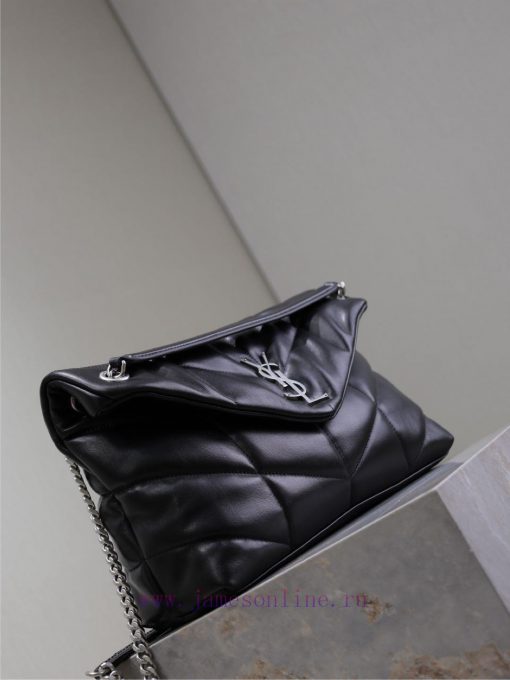 Yves Saint Laurent Bags Black silver buckle 35cmLoulou Puffer_ Quilted lamb leather bag, made of 100% lambskin, with ckejrsa8 - Image 3