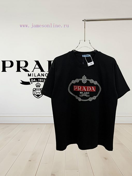 [] Prada 25ss Spring/Summer T-shirt With 3D Embroidered Round Neck Short Sleeve - Made By Purch og4x9ecs - Image 2