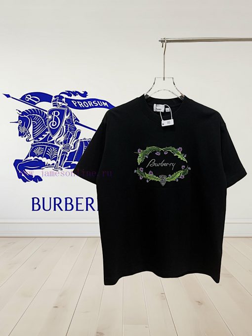 Burberry * BurberryEmbroidered Floral Short Sleeved T-shirt*2g Customized Pure Cotton Active Co lx05bpi1
