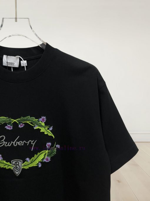 Burberry * BurberryEmbroidered Floral Short Sleeved T-shirt*2g Customized Pure Cotton Active Co lx05bpi1 - Image 5