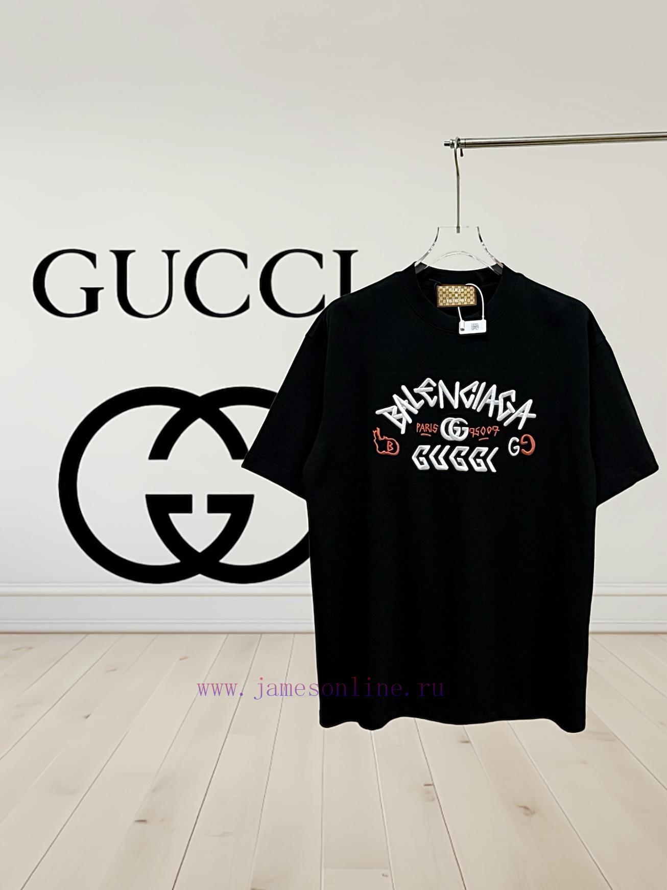 BALENClAGA X Gucci Paris Collaboration Gucci Embroidery Collaboration Short Sleeved T-shirt Fab obnnhj1b