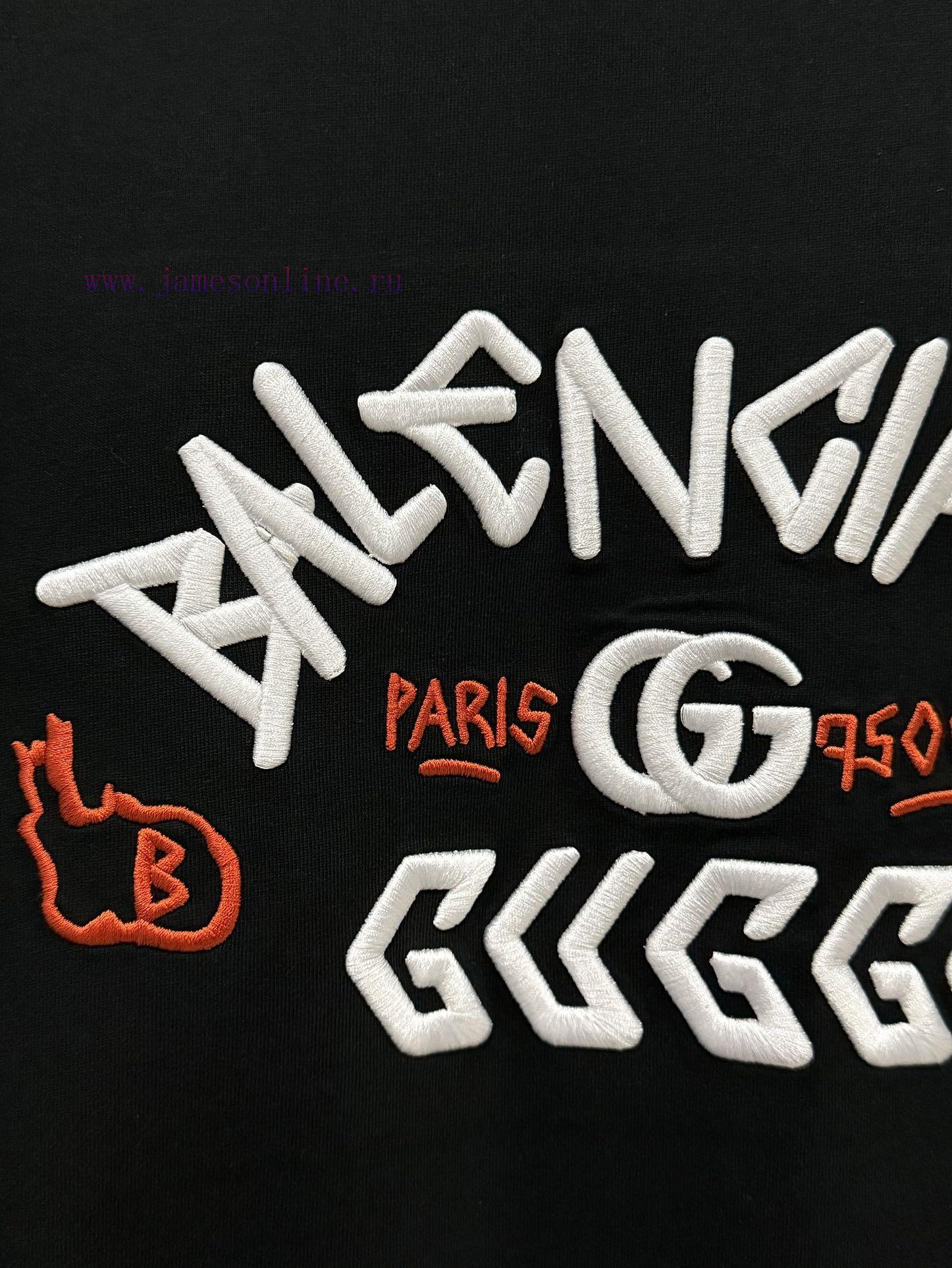 BALENClAGA X Gucci Paris Collaboration Gucci Embroidery Collaboration Short Sleeved T-shirt Fab obnnhj1b - Image 7