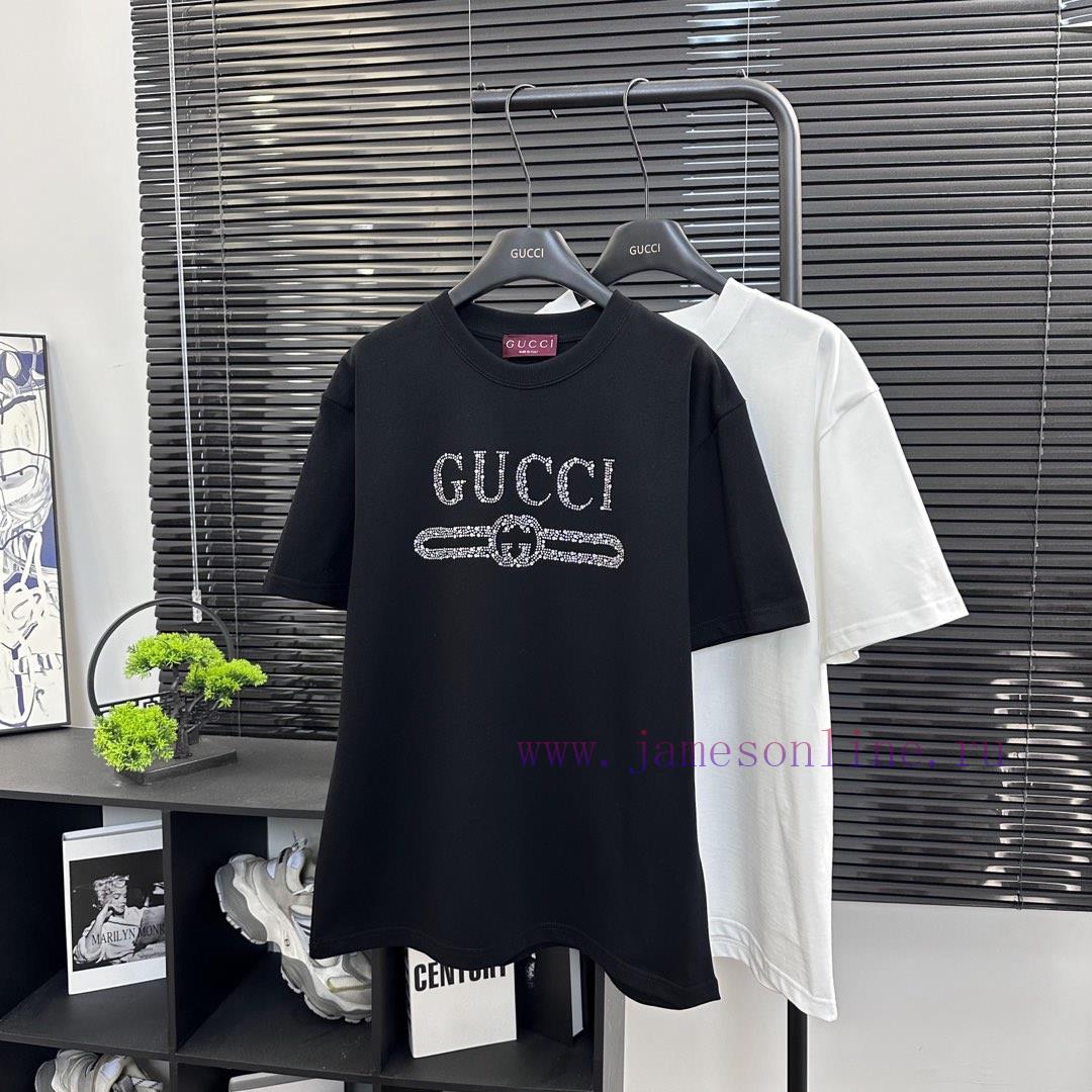 Gucci Style G901 Gucci Classic Letter Logo Hot Diamond Short SleeveFabric - Made Of 320g Doubl ylydz73n - Image 3