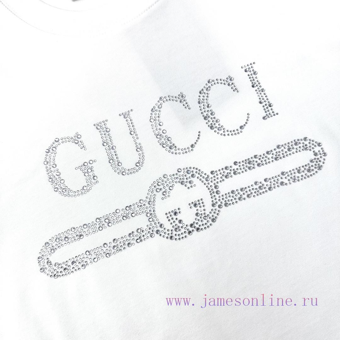 Gucci Style G901 Gucci Classic Letter Logo Hot Diamond Short SleeveFabric - Made Of 320g Doubl ylydz73n - Image 7