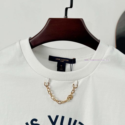 Louis VuittonLV Chain Logo Printed Short Sleeved T-shirt For WomenUsing High-density Elastic Ad 5y69qwsx - Image 4
