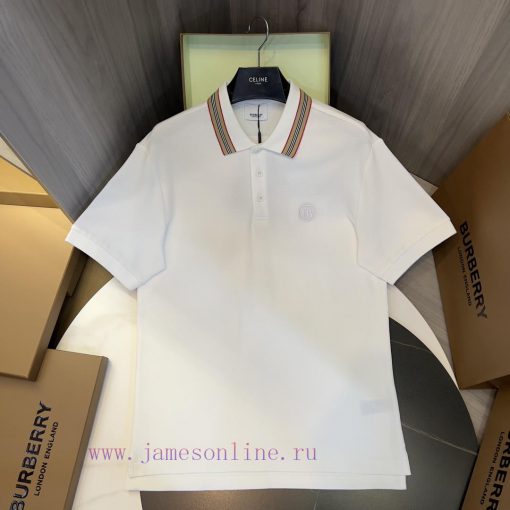 Burberry Iconic Striped Pointed Neck Pearl Mesh Cotton Short Sleeved Polo ShirtThe Latest Popul d4jqfqs3