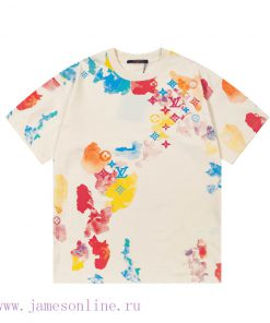 LV Louis Vuitton 2025 New Ink Letter Logo Custom Leather Seal Couple's Short Sleeved T-shirtCus wdw5njb1