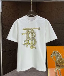 P Burberry * Burberry*2025 Spring/Summer New Short Sleeved T-shirtHeavy Duty Pure Cotton Letter nju7uiew
