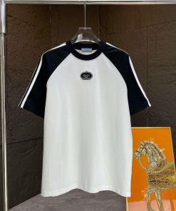 P Prada Prada*2025 Spring/Summer New Short Sleeved T-shirtHeavy Duty Pure Cotton Letter Seal Em 7xuk14ok
