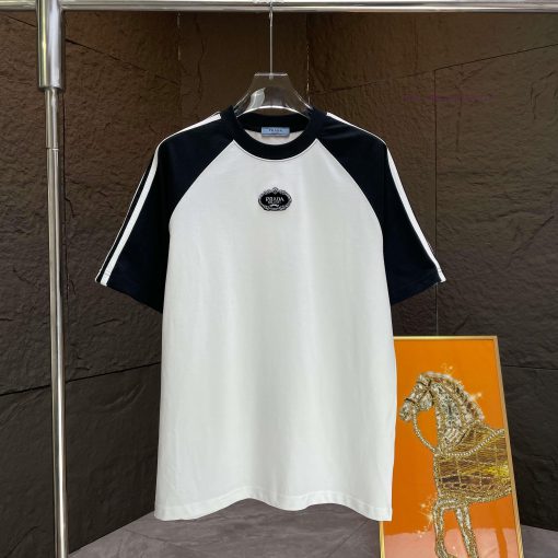 P Prada Prada*2025 Spring/Summer New Short Sleeved T-shirtHeavy Duty Pure Cotton Letter Seal Em 7xuk14ok