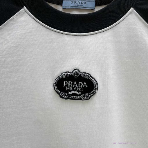 P Prada Prada*2025 Spring/Summer New Short Sleeved T-shirtHeavy Duty Pure Cotton Letter Seal Em 7xuk14ok - Image 6