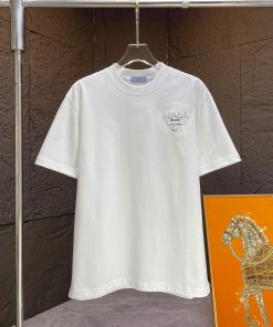 P Prada Prada*2025 Spring/Summer New Short Sleeved T-shirtHeavy Duty Pure Cotton Letter Logo Em t5p4p19y