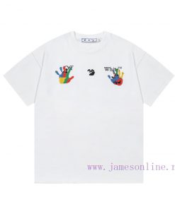 ️  OFF-WHITE Hand Drawn White Palm With Large Logo PrintOriginal Fabric Official Short Sleeved oo2m2svo