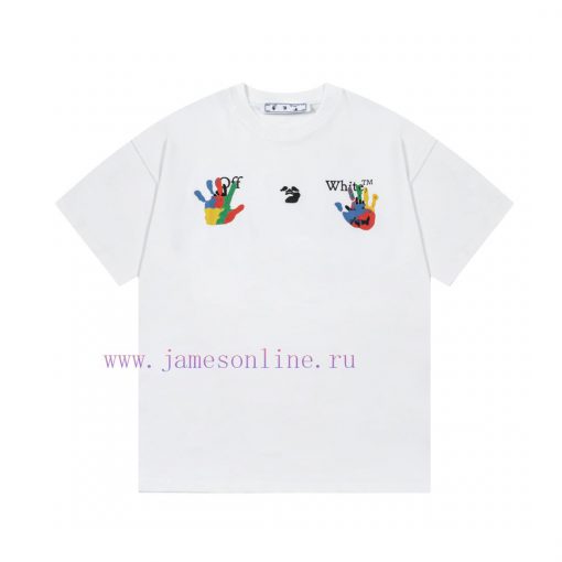 ️  OFF-WHITE Hand Drawn White Palm With Large Logo PrintOriginal Fabric Official Short Sleeved oo2m2svo - Image 2