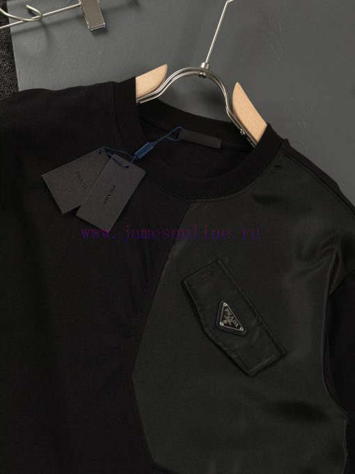 Prada Micro Width S-XlPrada/25ss New Chest Metal Triangle Logo Fake Pocket Patch Embroidered Sh smbq6x6j - Image 5