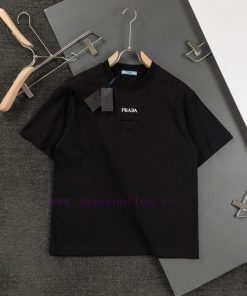 PRAD 25ss New Chest Letter Embroidered Triangle Label Fabric Splicing Embroidered Short Sleeve yp5m2lmk