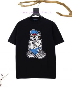 .. LV Rap Cartoon Character Jacquard Round Neck Knitted Short SleevePure Cotton Dyed Yarn With 93sar1wm