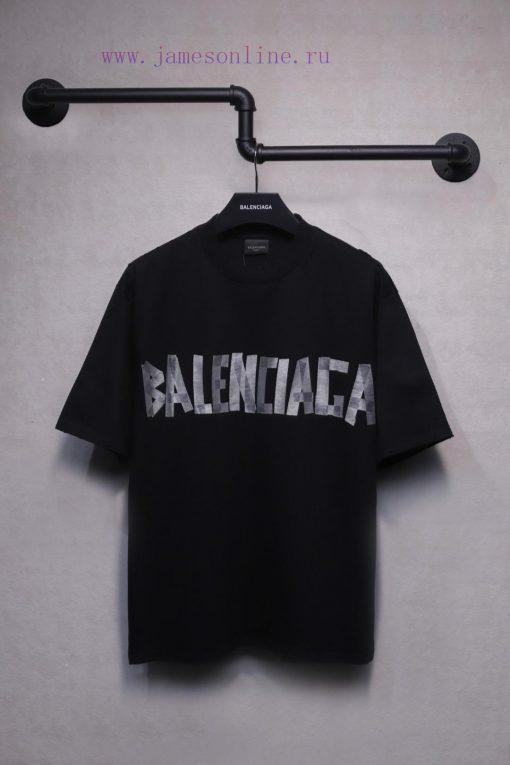 𝐁 A 𝐋 EN 𝐂 IA 𝐆 A 24ss Embossed Paper Silver Tape Short Sleeved T-shirtWeighing 240 Grams It Is gu9qcii8