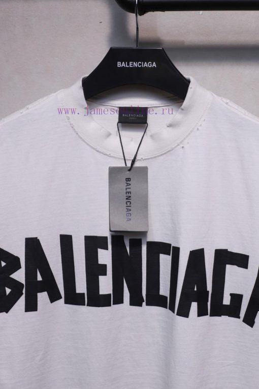 𝐁 A 𝐋 EN 𝐂 IA 𝐆 A 24ss Embossed Paper Black Tape Short Sleeved T-shirtWeighing 240 Grams It Is 7od9ic4h - Image 7