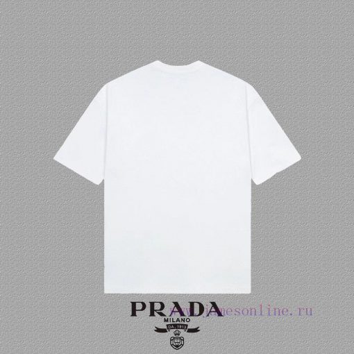 [Prada Prada]2025FW Short Sleeved T-shirt Plush LOGO High End 26s Double Yarn 300g FabricHeavy v3sh0iw3 - Image 3