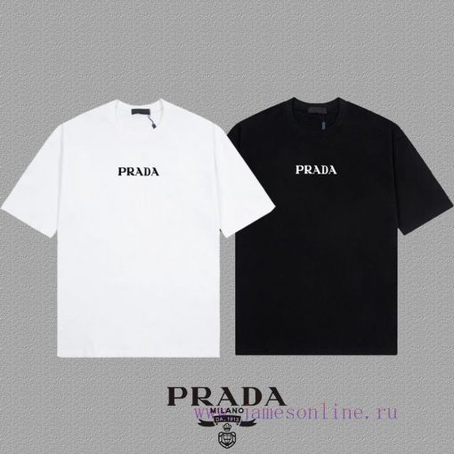 [Prada Prada]2025FW Short Sleeved T-shirt Plush LOGO High End 26s Double Yarn 300g FabricHeavy v3sh0iw3 - Image 4