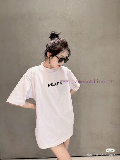 [Prada Prada]2025FW Short Sleeved T-shirt Plush LOGO High End 26s Double Yarn 300g FabricHeavy v3sh0iw3 - Image 11