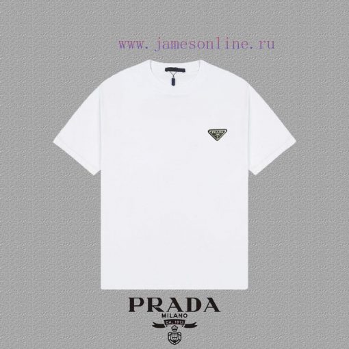 [Prada Prada]2025FW Short Sleeved T-shirt With Metal Inverted Triangle Logo And High-end 26s Do qjflenl5