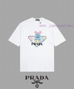 [Prada Prada]2025FW Short Sleeved T-shirt With Letter Logo High-end 26s Double Yarn 300g Fabric gzkkmc9j
