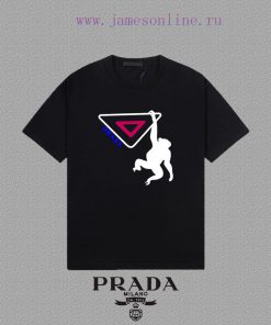 [Prada Prada]2025FW Short Sleeved T-shirt Thick Plate Letter Logo High-end 26s Double Yarn 300g tt4biey2