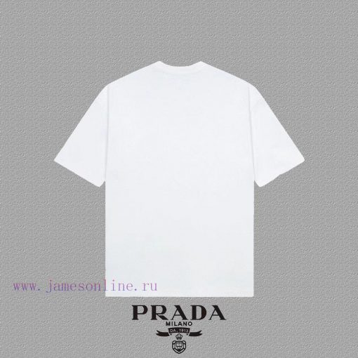 [Prada Prada]2025FW Short Sleeved T-shirt Logo Printed High-end 26s Double Yarn 300g FabricHeav xfha6e1w - Image 3