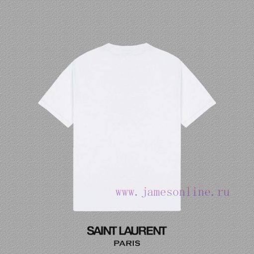 YSL Saint Laurent2024 FW Short Sleeved T-shirt Classic Embroidered Letters High-end 32s Double 2npsfx5k - Image 3