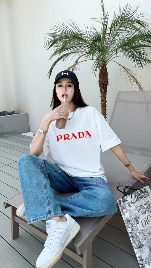 [Prada Prada]2025FW Short Sleeved T-shirt Logo Printed High-end 26s Double Yarn 300g FabricHeav xfha6e1w - Image 8
