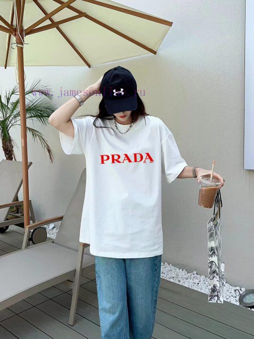 [Prada Prada]2025FW Short Sleeved T-shirt Logo Printed High-end 26s Double Yarn 300g FabricHeav xfha6e1w - Image 9