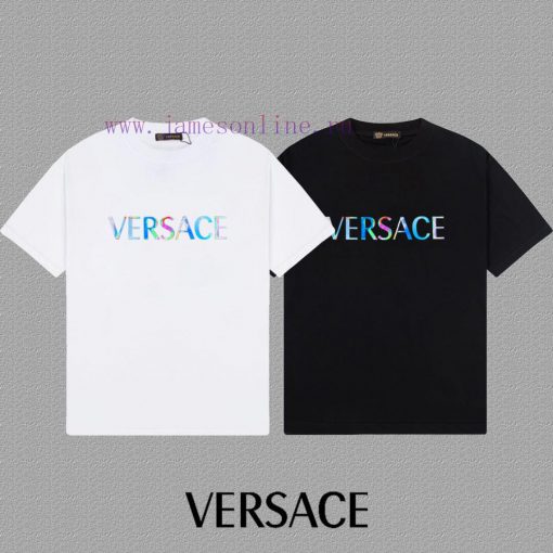 Versace Versace2025FW Short Sleeved T-shirt With Colorful Letters And Logo Printed On High-end eptw8z15 - Image 4