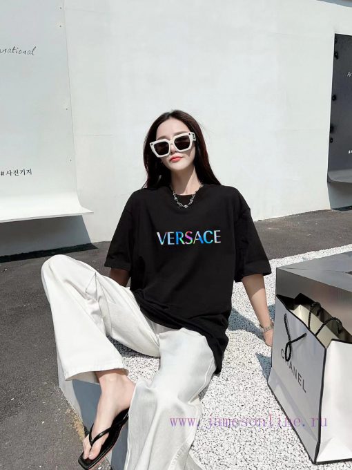 Versace Versace2025FW Short Sleeved T-shirt With Colorful Letters And Logo Printed On High-end eptw8z15 - Image 9