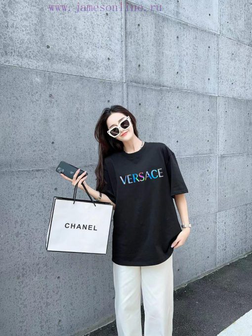 Versace Versace2025FW Short Sleeved T-shirt With Colorful Letters And Logo Printed On High-end eptw8z15 - Image 10