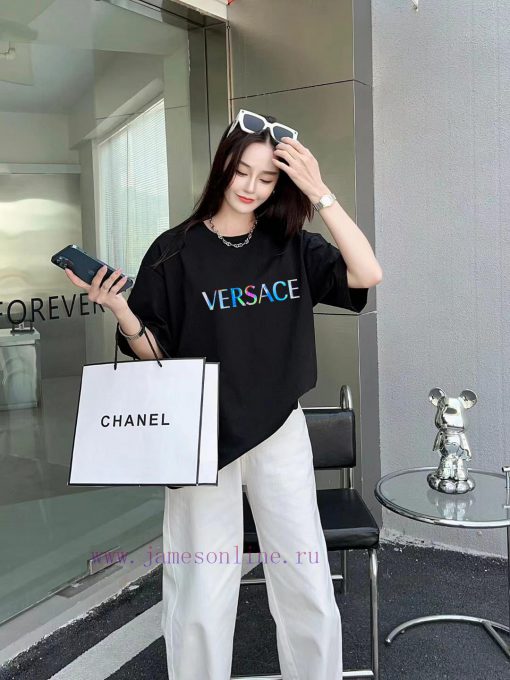 Versace Versace2025FW Short Sleeved T-shirt With Colorful Letters And Logo Printed On High-end eptw8z15 - Image 11