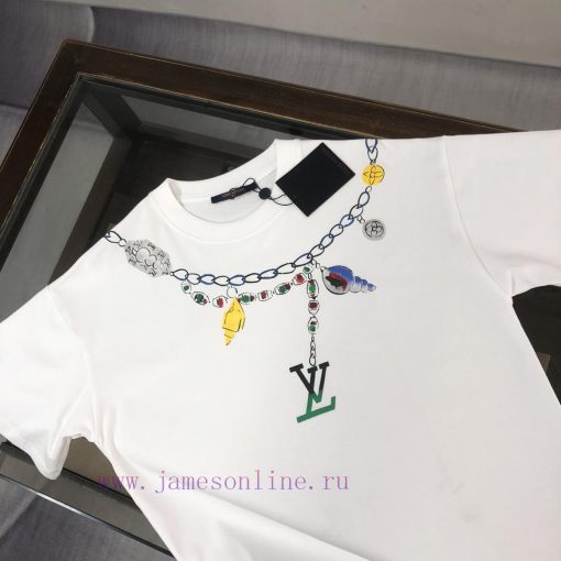 CLouis Vuitton/LV 25ss Same Style Round Neck Short Sleeved T-shirt - Couple Style - Chest Color 2911e7qk - Image 4