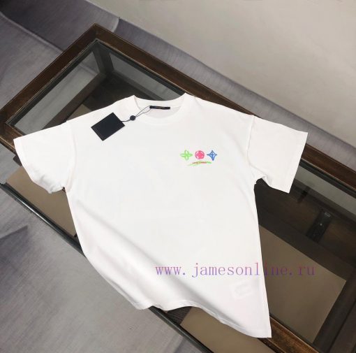 CLouis Vuitton/LV 25ss Same Style Round Neck Short Sleeved T-shirt - Couple Style - Front And B m8qp6ten - Image 2